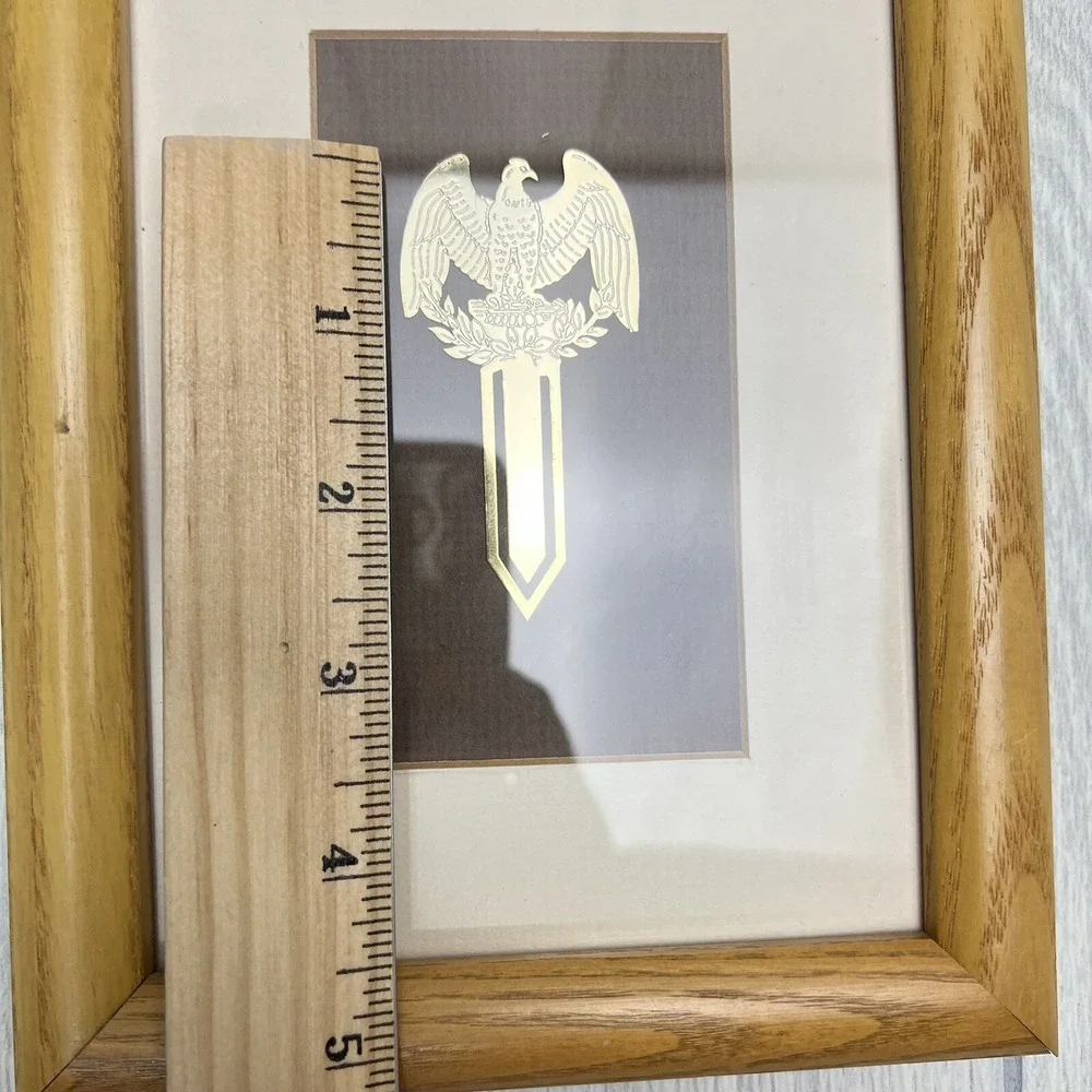 Vintage Eagle Bookmark Framed Matted Gold Tone American Patriotic Wall Art Decor